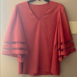 Tea-rose V-neck panel blouse